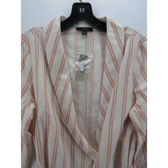J Crew Top Small White Wrap Blouse Belted Striped Shawl Neck NEW - Picture 2 of 12